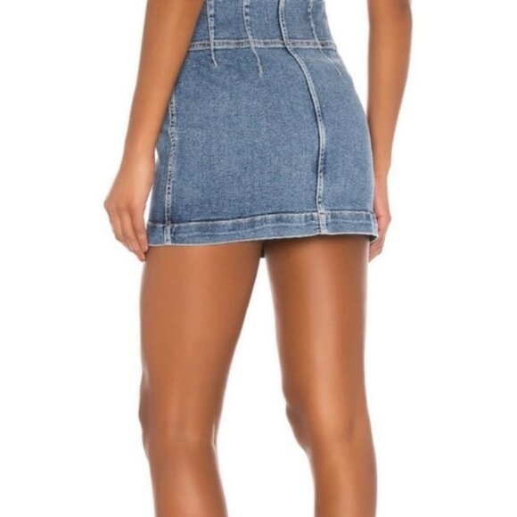 FREE PEOPLE VIRGO Front Zip Jean Skirt 27 Mini Indigo Blue Light Wash Denim - Picture 2 of 14